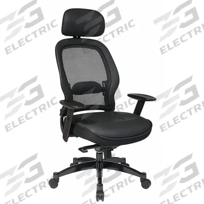 OFFICE STAR Office Chair: Space, Ht, Black, Leather & Mesh Material, 24 3/8 in Back Ht - Adjustable-Arm Office Chairs