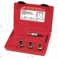 MILWAUKEE Hole Cutter Kit: 5 Pieces, 1/2 in Max. Cutting Dp, Carbide Tipped, Not Impact Rated (MPN 49-22-8200). Key specifications — attr1098245: MILWAUKEE; attr1098234: Carbide Tipped.