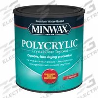 MINWAX Finish: Varnish, Interior, Water, 32 fl oz Container Size, Wood, Gloss, Clear, Clear (MPN 65555444). Key specifications — Brand: MINWAX; Transparency: Clear; Use Location: Interior; Sheen: Gloss; Sub-Brand: Polycrylic; Color: Clear; Resin Type: Polyurethane.