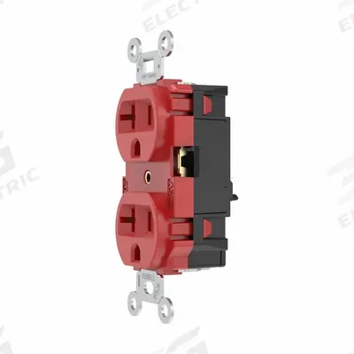 HUBBELL Receptacle: Hospital Grade, Duplex, 5-20R, Red, 125V AC, 20 A - General Purpose Receptacles
