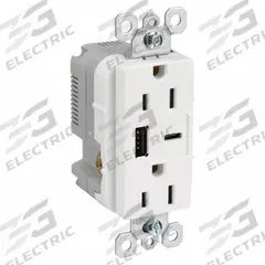 USB Receptacle: Duplex, 5-15R, 2 USB Ports, USB Type A/C, White, 125V AC, 15 A (MPN R26USBACW). Key specifications — Brand: LEGRAND.