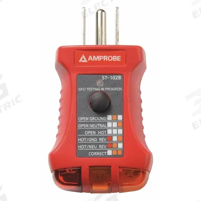 AMPROBE Receptacle Tester with GFCI: 110 V AC to 125 V AC, 5-15P, GFCI/Std, Light - GFCI Testers