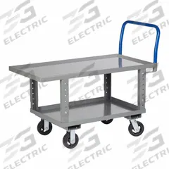 LITTLE GIANT Platform Truck: 2,000 lb, 48 in L x 24 in W x 26 in H Deck, Solid, 12 ga Deck, Rubber (MPN RNL2-2448-6MR-AH). Key specifications — Side Panel Type: No Side Panels; Brand: LITTLE GIANT; Color: Gray; Caster/Wheel Configuration: (2) Swivel.