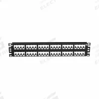 Patch Panel: 2 Rack Units, 48 Ports, Flat, Adhesive Label, Shielded, Rear Access, Unequipped (MPN CP48BLY). Key specifications — Brand: PANDUIT; Compatible Adapter Type: Panduit Mini-Com Modules; Material: Stainless Steel; _Access Type: Rear Access; _Port Labeling: Adhesive Label; _Series: Mini-Com; _Shielded: Shielded.
