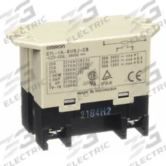OMRON Enclosed Power Relay: Surface (Top Flange) Mounted, 30 A Current Rating, 24V DC, SPST-NO (MPN G7L-1A-BUBJ-CB-DC24). Key specifications — Brand: OMRON; Base Type: Square; Mounting Style: Top Flange; Electrical Connection: Screw Terminal; Manufacturer Part Number: G7L-1A-BUBJ-CB-DC24; Operating Current: 30 A at 220V AC (Resistive Load voltage); Series: G7L Series.