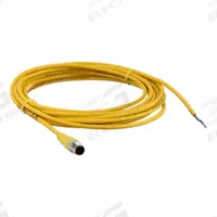 Cordset: M12 Male Straight X Bare Wire, 3 Pins, Yellow, PVC, 5 m Cable Lg, 4 A Max Current (A) (MPN 803006A09M050). Key specifications — Cable Jacket Color: Yellow; End 1 Gender: Male; End 1 Mounting Orientation: Straight; End 2 Connection Type: Bare Wire; IP Rating: IP65; Brand: BRAD HARRISON; NEMA Rating: 6P; Wire Size: 22 AWG.