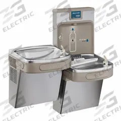 ELKAY Bi-Level Drinking Fountain with Bottle Filler: On-Wall, 8 gph @ 50°F, Stainless Steel, Silver (MPN LZSTL8WSSP). Key specifications — Brand: ELKAY; Housing Material: Stainless Steel; Filter Access: Bottom Panel Access; Housing Finish: Plain; Chilling Capacity: 8 gph @ 50°F; Housing Color: Silver.