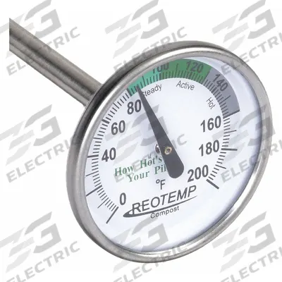 REOTEMP Compost Dial Thermometer: 0°F to 200°F, +/- 1% Accuracy, 20 in Stem Lg - Dial Thermometers for Compost