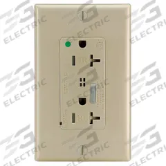 LEVITON Receptacle: Hospital Grade, Decorator Duplex, 5-20R, Ivory, 125V AC, 20 A, 2 Pole / 3 Wire (MPN T8380-I)