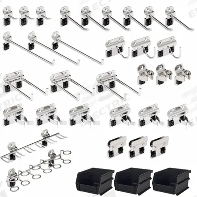 TRITON PRODUCTS Pegboard Kit: 32 Hooks, Locking Clip, Surface - Hook & Toolholder Assortments for Square-Hole Pegboard