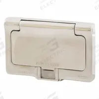 HUBBELL Wall Plate: Weatherproof-Covered Outlet, 1 Gang, Silver, Std Size (MPN HBLSS264X). Key specifications — Brand: HUBBELL; Material: Stainless Steel.