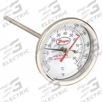DWYER Min/Max Dial Thermometer: 0°F to 200°F to -17.8°C to 93.3°C, +/- 2% Accuracy, 3 in Dial Dia (MPN BTM32510D). Key specifications — Brand: DWYER; Accuracy: +/- 2%.