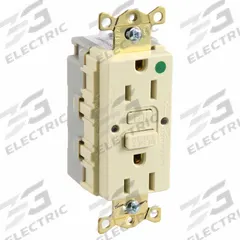 HUBBELL GFCI Receptacle: Hospital Grade Fed. Spec., Decorator Duplex, 5-15R, Ivory, GFCI, 125V AC (MPN SNAPGF82I)