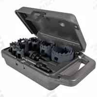 MORSE Hole Saw Set: 11 Pieces, 1 15/16 in Max. Cutting Dp, Carbide Tipped, 2/3 Teeth per Inch (MPN MHSTK100). Key specifications — attr1098178: 2/3; attr1098172: MORSE.
