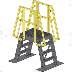 FIBERGRATE Crossover Bridge: 2.4 ft Platform Ht, FRP Composite, 500 lb Load Capacity, Open Grip (MPN 866119.01). Key specifications — Brand: FIBERGRATE; Color: Yellow; Tread Type: Expanded Metal.