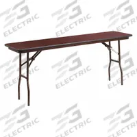 FLASH FURNITURE Folding Table: Rectangle Table Shape, Mahogany Tabletop, 18 in Dp, 72 in Wd, 30 in (MPN YT-1872-MEL-WAL-GG). Key specifications — attr1035217: Brown; attr1035250: Mahogany; attr1035202: FLASH FURNITURE.