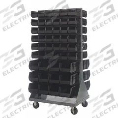 QUANTUM STORAGE SYSTEMS Mobile Louvered Floor Rack: 36 in x 24 in x 72 in, 96 Bins Included, Black (MPN QMD-36H-230240BK). Key specifications — Bin Width: (72) 5-1/2 in; Color: Gray; Caster Wheel/Configuration: (2) Rigid; Caster Wheel/Tread Material: Hard Rubber; Bin Color: Black; Bin Depth: (24) 14-3/4 in; Bin Height: (72) 5 in; Brand: QUANTUM STORAGE SYSTEMS.