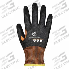 SUPERIOR GLOVE Knit Gloves: XL ( 10 ), ANSI Cut Level A9, Fingertips, Dipped, Crinkle Latex, 1 PR (MPN STXLXRT-10). Key specifications — Glove Coating Finish: Crinkle; Brand: SUPERIOR GLOVE; Glove Hand Style: Left and Right; Touchscreen Compatible: No; Includes Reinforced Thumb Crotch: Yes; Knit Material Color: Black.