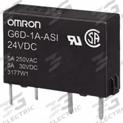 OMRON General Purpose Relays: 24V DC, SPST, 4 Pins/Terminals (MPN G6D-1A-ASI DC24). Key specifications — Brand: OMRON; Electrical Connection: Plug-In; Manufacturer Part Number: G6D-1A-ASI DC24; Series: G6D.