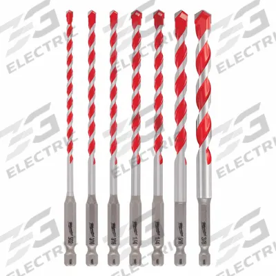 MILWAUKEE Hammer Drill Bit Set: 1/4 in_3/8 in_3/16 in_5/16 in_5/32 in Drill Bit Size - Hex-Shank Hammer Drill Bit Sets