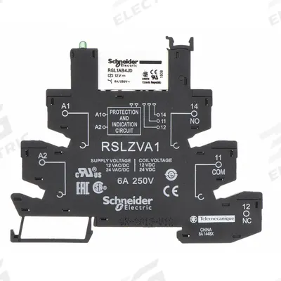 SCHNEIDER Slim Interface Relay: 6 A Current Rating, 12V DC - Pre-Assembled Relay & Sockets
