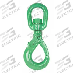 CAMPBELL Self-Locking Hook: 8,800 lb Working Load Limit, 100 Hook Grade, Alloy Steel, Swivel, Green (MPN 5798695). Key specifications — Color: Green; Brand: CAMPBELL; Visual Indicator Markings: None.