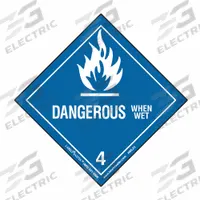 LABELMASTER DOT Container Label: Dangerous When Wet, 3 15/16 in x 3 15/16 in, 3 15/16 in Label Ht (MPN HML23). Key specifications — Brand: LABELMASTER; Message: Dangerous When Wet.