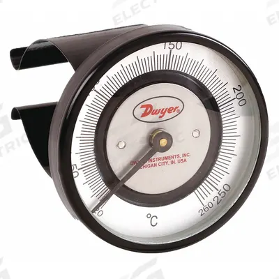 Dwyer Clip Pipe Mount Dial Thermometer: 20°C to 260°C, +/- 2% Accuracy - Clip-On Pipe Surface Temperature Dial Thermometers