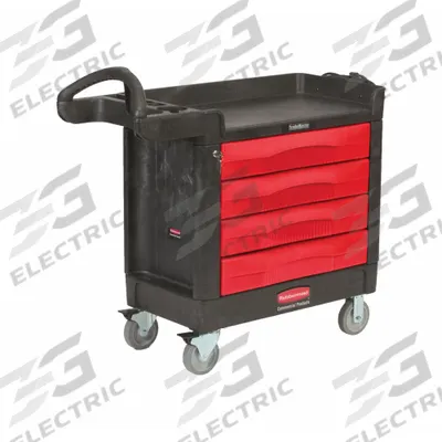 RUBBERMAID COMMERCIAL PRODUCTS Mobile Cabinet Workbench: 40 5/8 in x 18 3/8 in, Plastic - Light Duty Mobile Cabinet Benches with Drawers