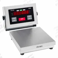 DORAN Industrial Bench Scale: 10 in x 10 in, IP69K, Corded Remote, Doran Scales Inc. (MPN 4350). Key specifications — Connection Ports: RS-232; Readability: 0.01 lb/5 g; Brand: DORAN; Weighing Surface Material: Stainless Steel.