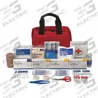 APPROVED VENDOR First Aid Kit and Housing: Gen Purpose, 25 People Served, 79 Components, Fabric (MPN 55027). Key specifications — Adhesive Bandages Included: (4) Knuckle Bandages; Application: General Purpose; Brand: APPROVED VENDOR; Housing Color: Red; Housing Material: Fabric; Includes Oral or Inhalant Medication: No Medication Included; Mountable: Portable; Oral and Inhalant Medicinals Included: No Oral/Inhalant Medicinals.
