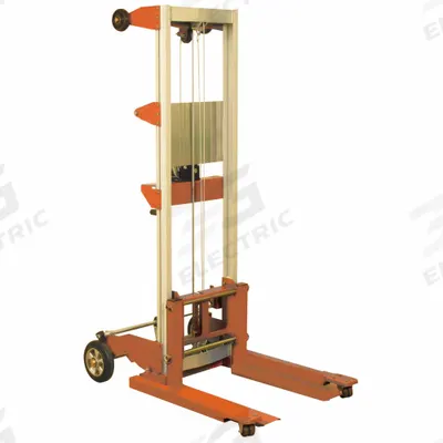 WESCO Winch Lift: 400 lb, 22 1/2 in L x 4 in W Fork, 35 in L x 24 in W x 68 in H Overall Dim - Fork-Over Stackers