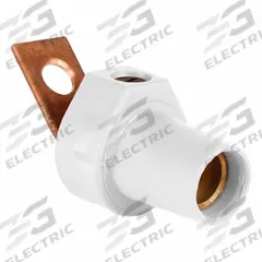 Single Pole Receptacle: White, Straight Taper Nose Mating, Angled One-Hole Bus Bar Termination (MPN 16F21-UW). Key specifications — Series: 16; Receptacle Gender: Female; Brand: LEVITON.