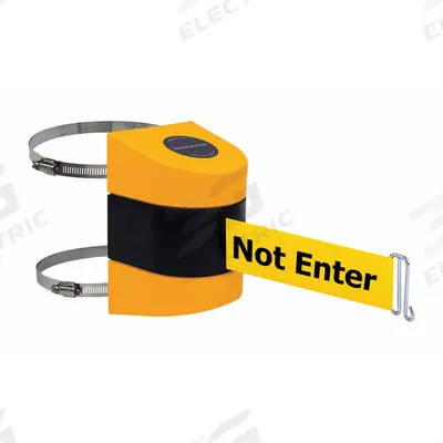 TENSABARRIER Retractable Belt Barrier: Hose Clamp Mounting Plate, 30 ft Belt Lg - Rack-Mount Retractable Belt Barriers