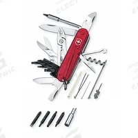 VICTORINOX SWISS ARMY Folding Knife: 16 Tools, 3 1/2 in Closed Lg, 6 1/4 in Open Lg, Stainless Steel (MPN 1.7725.T). Key specifications — attr15951: VICTORINOX SWISS ARMY; attr10311: Cybertool 34; attr10312: Red; attr15963: Plastic; attr15981: Cyber Tool; attr15985: Stainless Steel; attr15986: Multi Purpose Hook; attr519229: Full-Size.