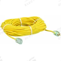 APPROVED VENDOR Extension Cord: Outdoor Use, 100 ft Lg, Outlet, 5-15P, 14/3, SJTOW, Yellow, 125V AC (MPN 4GAA9). Key specifications — Brand: APPROVED VENDOR; Temperature Rating: -58° to 194°F; NEMA Plug Configuration: 5-15P.