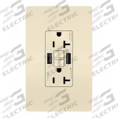 USB Receptacle: Duplex, 5-20R, 2 USB Ports, USB Type A, Light Almond, 125V AC, 20 A, GFCI (MPN 2097TRUSBAALA). Key specifications — Brand: LEGRAND.
