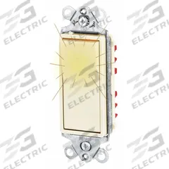 BRYANT Wall Switch: Rocker Switch, 3-Way, Maintained, Ivory, 120/277V AC, 20 A (MPN 9903GLI). Key specifications — Illuminated: Yes; Voltage Rating: 120/277V AC.