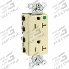 HUBBELL Receptacle: Hospital Grade Fed. Spec., Decorator Duplex, 5-20R, Ivory, 125V AC, 20 A (MPN SNAP2182IA)