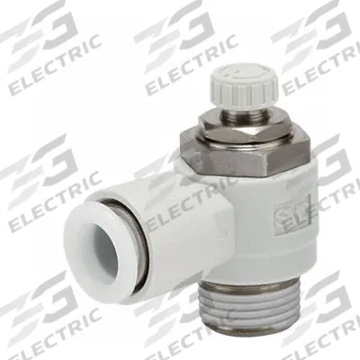 SMC Speed Control Valve: Elbow Fitting, Screw, 1/4 in/1/8 in Valve Body Size - Elbow-Style Speed Control Valves