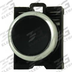 EATON Flush Push Button: Black, 22 mm Mounting Size, Metallic, Maintained (MPN M22M-DR-S). Key specifications — Brand: EATON; Action: Maintained; Series: M22; Push Button Material Type: Metallic.