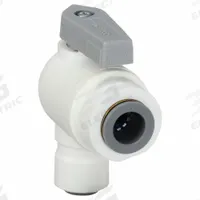 PARKER Manual Two-Way Ball Valve: 3/8 in, Polypropylene, Angle, Push x Push, One-Piece, Lever (MPN LFPP6VEU4). Key specifications — Brand: PARKER; Handle: Lever.