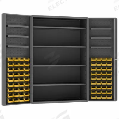 DURHAM MFG Bin Cabinet: 48 in x 24 in 72 in, 10 Shelves, 72 Bins, Yellow, Deep Box - Standard Bin Cabinets with Shelves