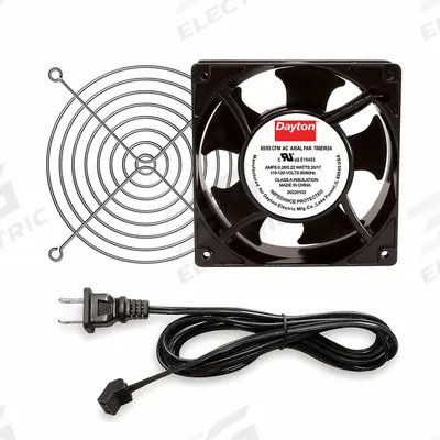 Dayton Axial Fan: 68 cfm Airflow @ 0.000 in SP, 4 3/4 in Ht, 1 1/2 in Dp, Terminals - Standard Square Axial Fan Kits