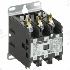 SQUARE D Definite Purpose Magnetic Contactor: 3 Poles, 120V AC, 30 A, Non-Reversing (MPN 8910DPA33V02). Key specifications — Brand: SQUARE D; Coil Voltage: 110/120V AC; Contactor Style: HVACR Definite Purpose Contactor; Terminal Connection Type: Screw Clamp Terminals; Maximum Voltage Rating: 600V AC; Series: 8910 Series Type DPA; Phase: Three; Main Pole Contact Form: 3NO.