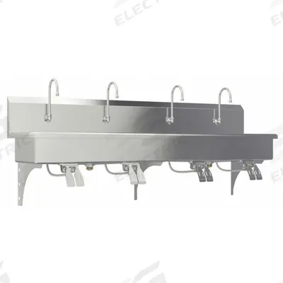 SANI-LAV Wash Station: 4 Stations, 8 in Bowl Dp, 77 in Bowl Lg, 16 1/2 in Bowl Wd - Four-Station Wall-Mounted Wash Stations with Faucets