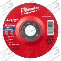 MILWAUKEE Grinding Wheel: Type 27, 4 1/2" x 1/4" x 7/8", Aluminum Oxide, 30 Grit (MPN 49-94-0505). Key specifications — Brand: MILWAUKEE.