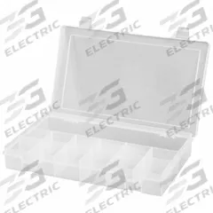 DURHAM MFG Compartment Box: 6 3/4 in x 10 7/8 in x 1 3/4 in, Clear, 13 Compartments, Snap (MPN SP13-CLEAR). Key specifications — ESD Conductive: Not Electrostatic Discharge Conductive; Color: Clear; Compartment WxD: (6) 1-11/16 in x 1-7/8 in; Brand: DURHAM MFG; Material: Plastic.