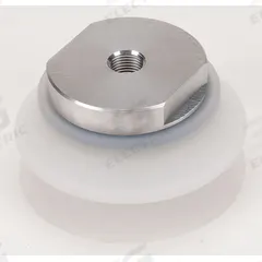 SMC Vacuum Pad Assembly: Bellows, M16x1.50 Vacuum Port, 100 mm Pad Dia, Food Grade Silicone Rubber (MPN ZPT100HBS-B16). Key specifications — attr1019136: ZPT100HBS-B16; attr1019138: SMC; attr1019139: 50A.