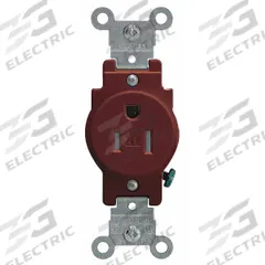 LEVITON Receptacle: Single, 5-15, Brown, 125V AC, 15 A, 2 Pole / 3 Wire (MPN T5015)